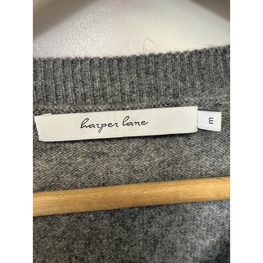 Harper Lane 100% Cashmere Sz Med Gray Heather Long Sleeve Sweater Purple Piping - Picture 4 of 12